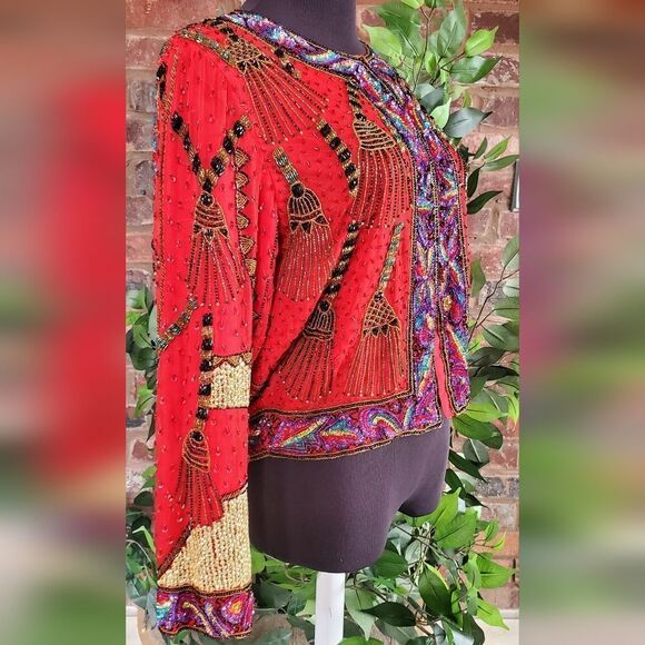 Vintage red beaded jacket - Picture 6 of 16